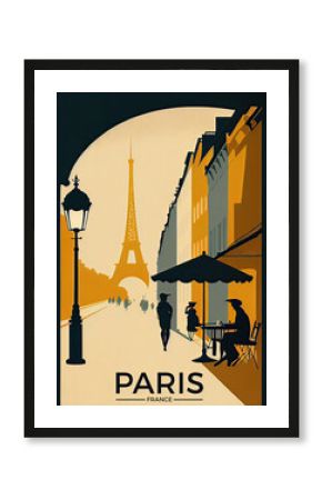Retro travel agency poster promoting Paris, generative AI