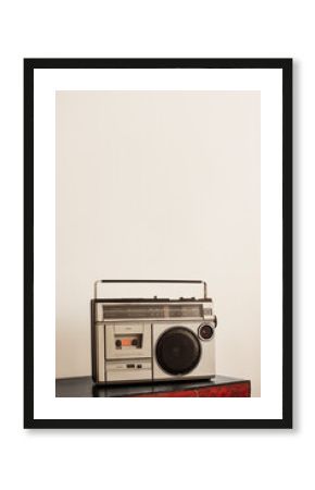 Old radio cassette background. Eighties music on portable radio. Image for music poster design
