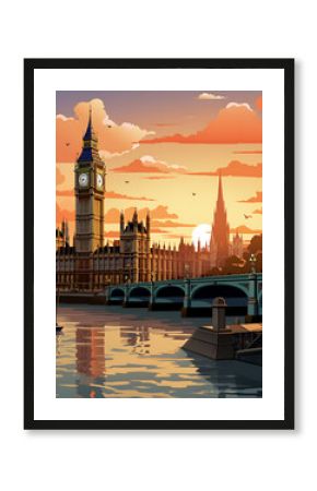 Watercolor London Britain Painting Illustration Artwork - England Big Ben Travel Coastal Print - Tourism Westminster Houses of Parliament British UK Oil Painting