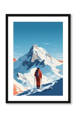 Backcountry skiing in the mountains, minimalistic, poster graphic