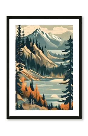 Retro art of British Columbia , Utilize the muted color palette, poster
