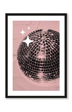 Close-up of disco ball on monotone pink background. Party atmosphere, nightclub. Disco dancing, entertainment and enjoyment. Concept of music, festival, creativity, retro and vintage. Creative design