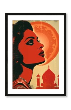 Retro-style illustration of an Indian film poster from Bollywood.