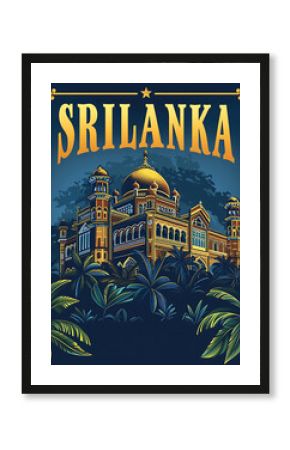 Sri Lanka retro vector travel poster illustration
