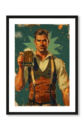 retro poster of German beer Barman