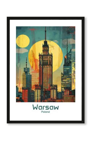 Warsaw Poland Poster Illustration Travel Print Decor Gift Paper Canvas Wall Retro Art
