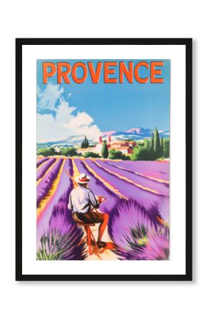 Lavender fields with an artist painting in Provence.
