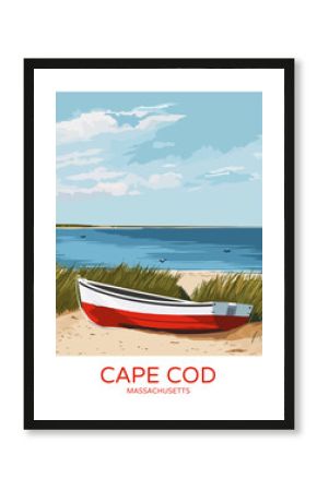 Cape Cod Massachusetts Poster Illustration Travel Print Decor Gift Paper Canvas Wall Retro Art