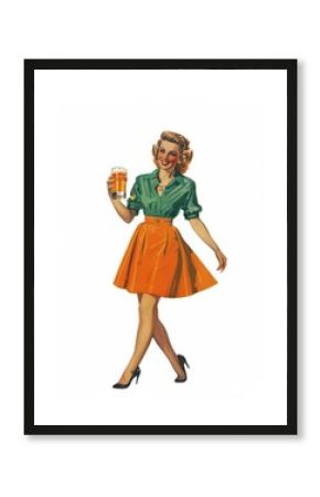 Retro woman holding beer illustration