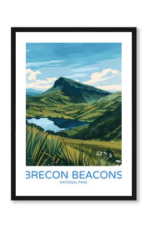 Brecon Beacons National Park Poster Illustration Travel Print Decor Gift Paper Canvas Wall Retro Art