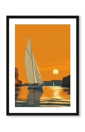 Illustration of Sailing on the Nile from Cairo to Aswan, Egypt Travel Poster in Colorful Flat Digital Art Style