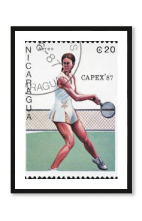 stamp printed in Nicaragua shows a tennis player