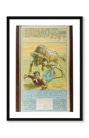 Old Bullfight Poster Silk Printed whit Wooden Frame