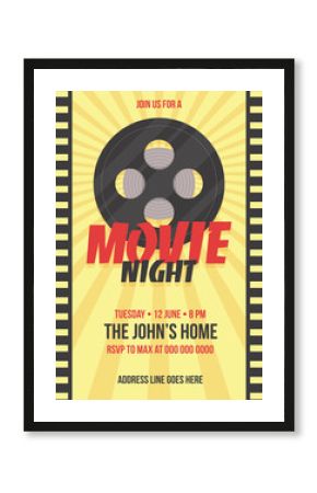 Movie night concept.Creative template for cinema poster, banner in retro cartoon style.