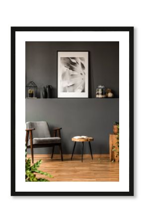 Grey living room with poster