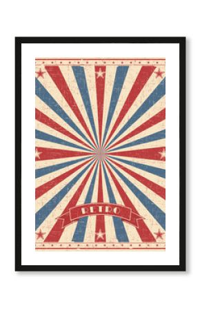 Grunge circus vintage  background. Vertical retro poster with red and blue rays