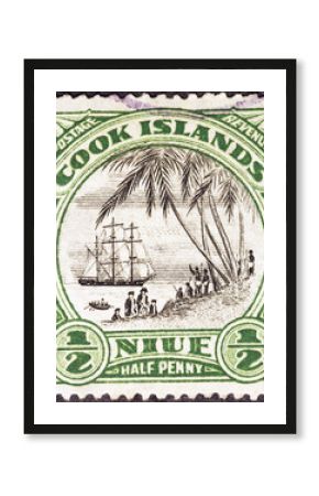 Celebration of Captain Cook on vintage postage stamp