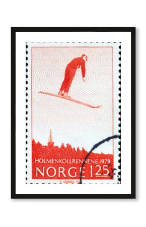Ski jumper on vintage norwegian postage stamp