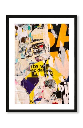 Old ripped torn posters grunge texture background creased crumpled paper backdrop placard surface / Urban street posters  