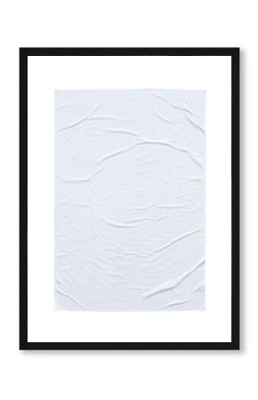 Blank white crumpled and creased paper poster texture isolated on white background
