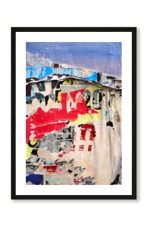 Old ripped torn posters grunge texture background creased crumpled paper backdrop placard surface / Urban street posters 