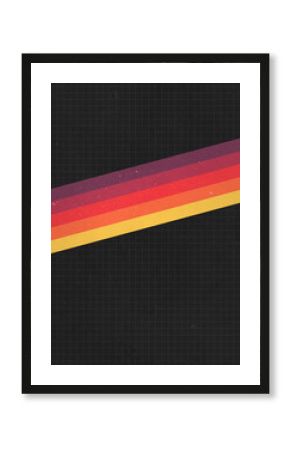 A retro dark 1970's or 1980's graphic portrait background design for use as a product, poster or flyer background with yellow, orange and red stripes across the center and copy space for design