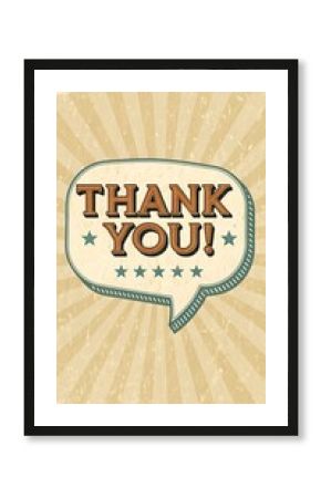 Vintage speech bubble graphic with Thank You message, beige and brown color scheme, retro style