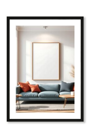 Blank mock up poster frames in modern interior background living room Scandinavian style 3D render