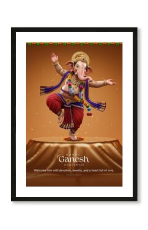 Ganesh Chaturthi Festival Image with Chocolate background with standing Ganesh ji photo, Ganpati Ji stock image, Happy Ganesh Chaturthi Greetings vector image