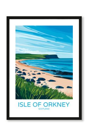 Isle of Orkney Scotland Poster Illustration Travel Print Decor Gift Paper Canvas Wall Retro Art
