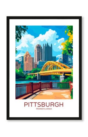 Pittsburgh Pennsylvania Poster Illustration Travel Print Decor Gift Paper Canvas Wall Retro Art