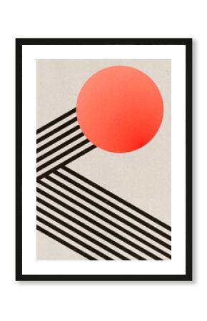 Bauhaus-inspired illustration with a red sphere and black stripes