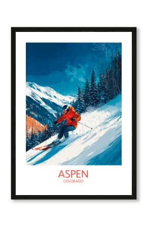 Aspen Colorado Poster Illustration Travel Print Decor Gift Paper Canvas Wall Retro Art