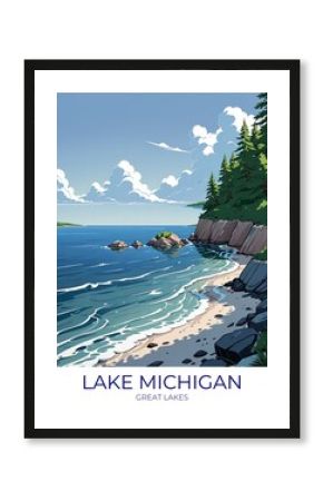 Lake Michigan Eco Friendly Travel Poster Retro Art Print Decor Gift