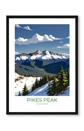 Pikes Peak Colorado Eco Friendly Travel Poster Illustration Retro Art Decor Gift