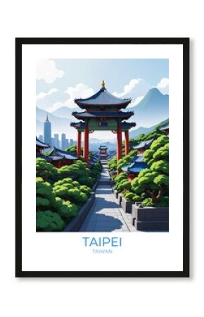 Taipei Taiwan Retro Travel Poster Eco Friendly Wall Art Decor