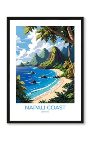 Napali Coast Hawaii Eco Friendly Travel Poster Retro Art Print Canvas Decor Gift