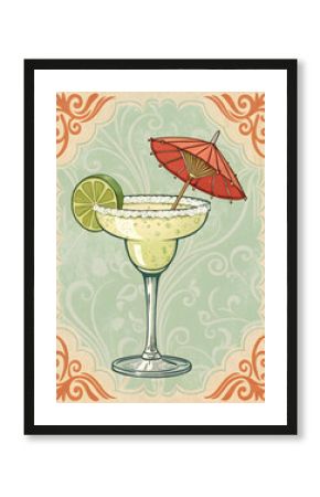 classic margarita retro cocktail on vintage poster