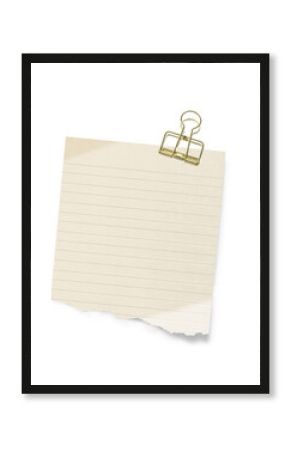 Paper Clip Isolated. Blank old yellowed paper mockup. Real notepad with grid line isolated. 