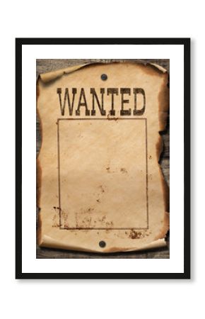 Wild west wanted poster on wood wall