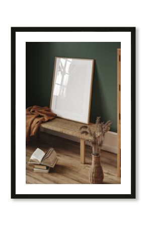 Mock up frame in cozy interior background, 3d render