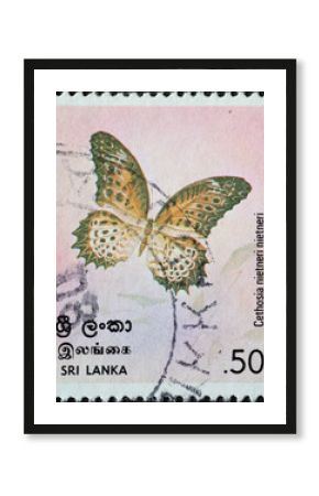 Sri Lanka - circa 1978: a postage stamp from Sri Lanka, showing a butterfly Tamil Lacewing Cethosia-nietneri, Butterflies series, circa 1978