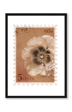 Floral vintage Postage Stamp. Retro Printable post stamp with flowers of Roses. Aesthetic cutout Scrapbooking elements for wedding invitations, notebooks, journals, greeting cards, wrapping paper