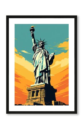 Duotone basic pop art vintage style travel poster of the Statue of Liberty, New York, USA.