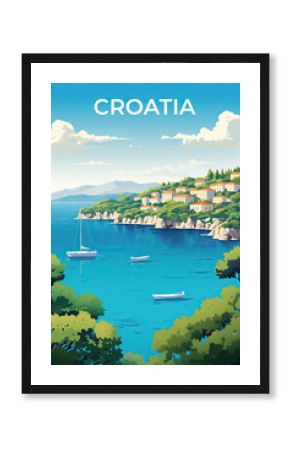 Croatia vintage travel poster. How AI sees vacation in this country.