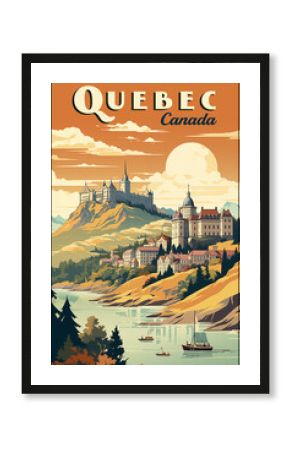 retro design travel poster of Quebec Canada 