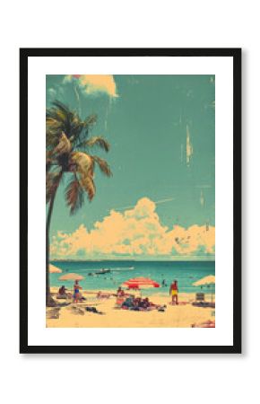Mediterranean vintage beach poster of summer time