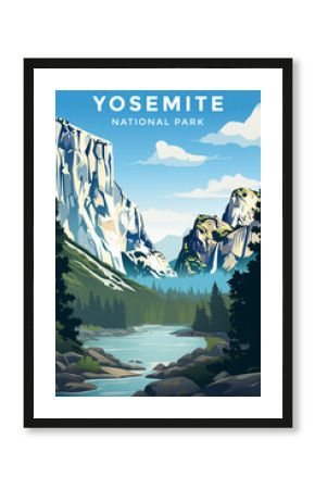 Vintage poster of Yosemite national park, California, USA. Ai generated image