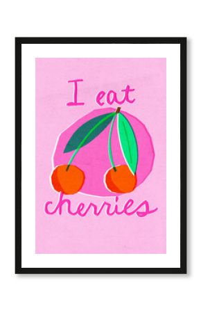 I eat Cherries minimal retro risograph. Happy summer