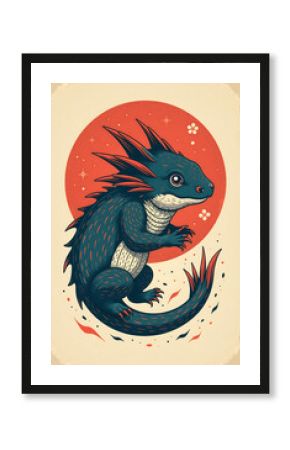 vintage style poster featuring axolotl canvas wall